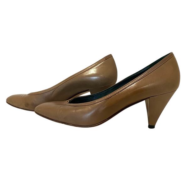 VINTAGE 80s AUTHENTIC GUCCI Closed Almond Toe Heels Brown GG Charm Size 37.5 - Picture 6 of 12